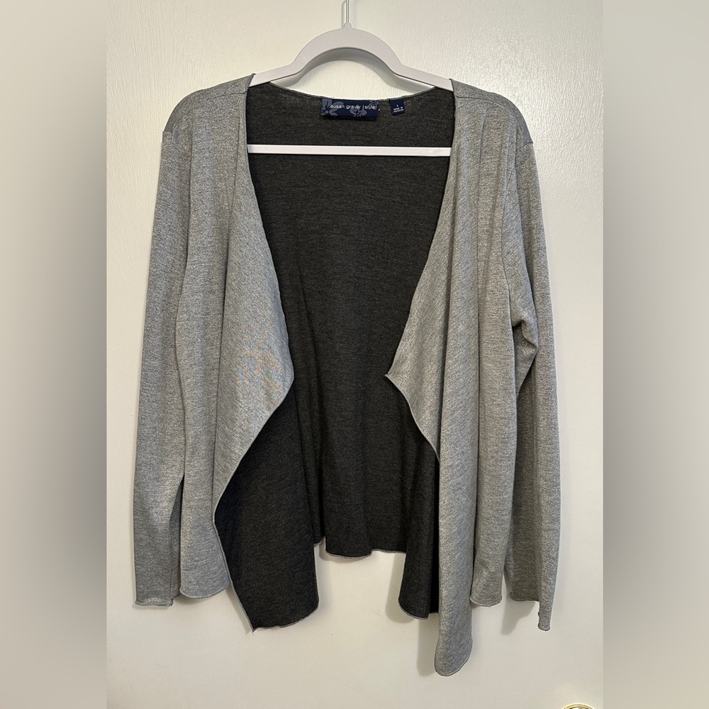 Susan Graver Style Women’s Large Drape Front Cardigan Silver Lightweight